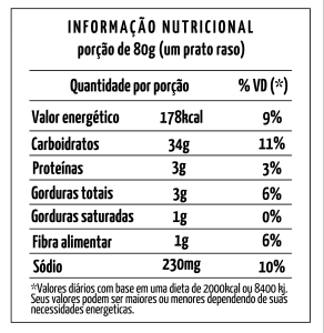 Tabela nutricional Nhoque sem glúten de batata doce Cuisi Pasta Pólen sem glúten Porto alegre